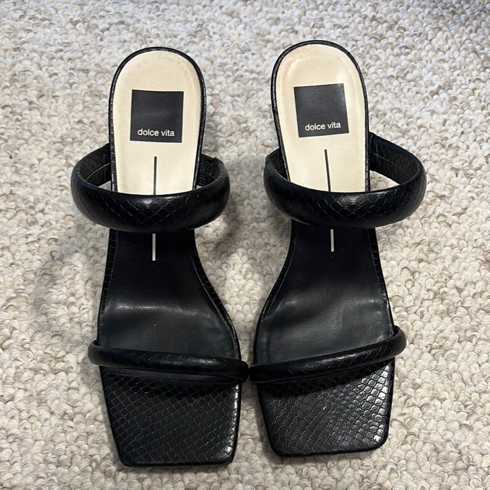 Dolce Vita Novah Black Heeled Mules with Textured Straps-8